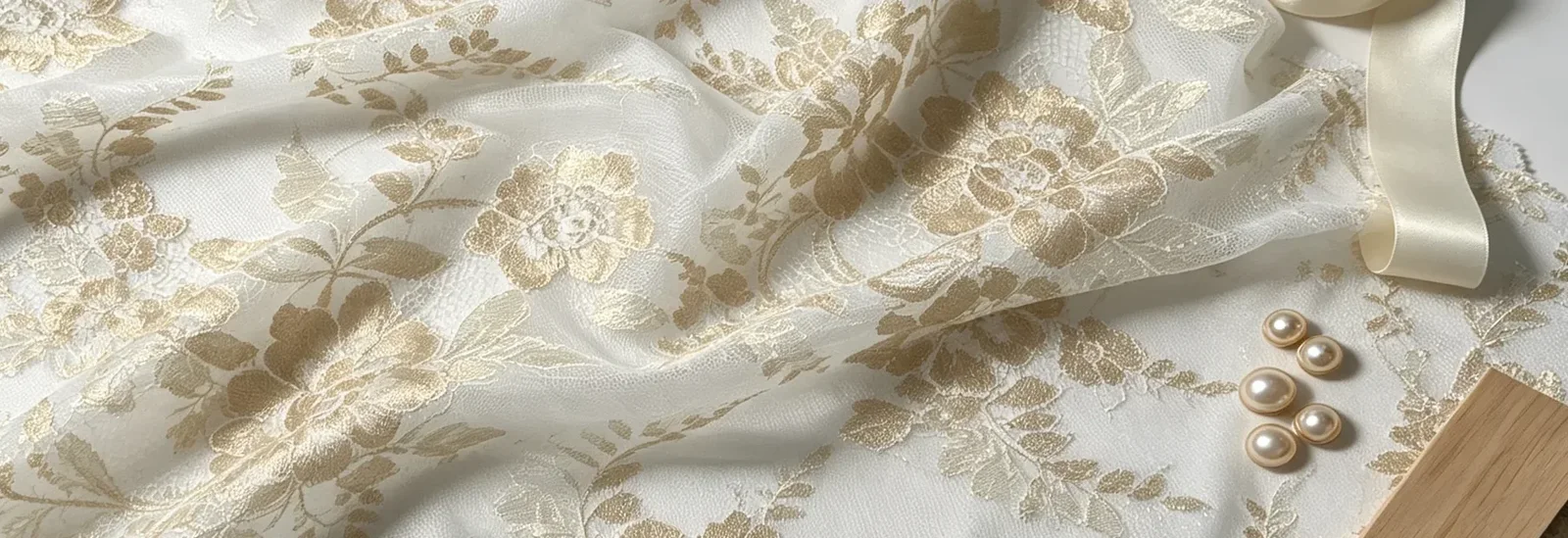 Gold embroidered fabric with pearl details from the IDK collection